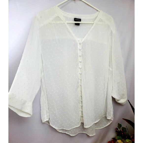 Torrid Top Plus Size 1 White Polka Dot Popover Short Sleeve Womens Tunic 1X 1XL - Picture 6 of 6
